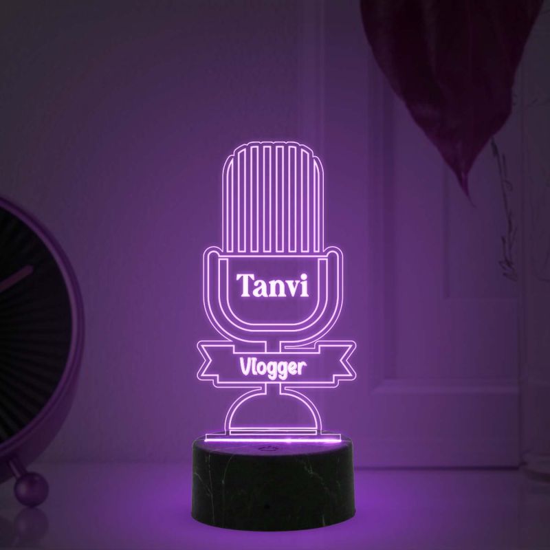 3D Illusion Vlogger Microphone Design Night lamp with Multicolored Light Customized with Name Gift For Kid
